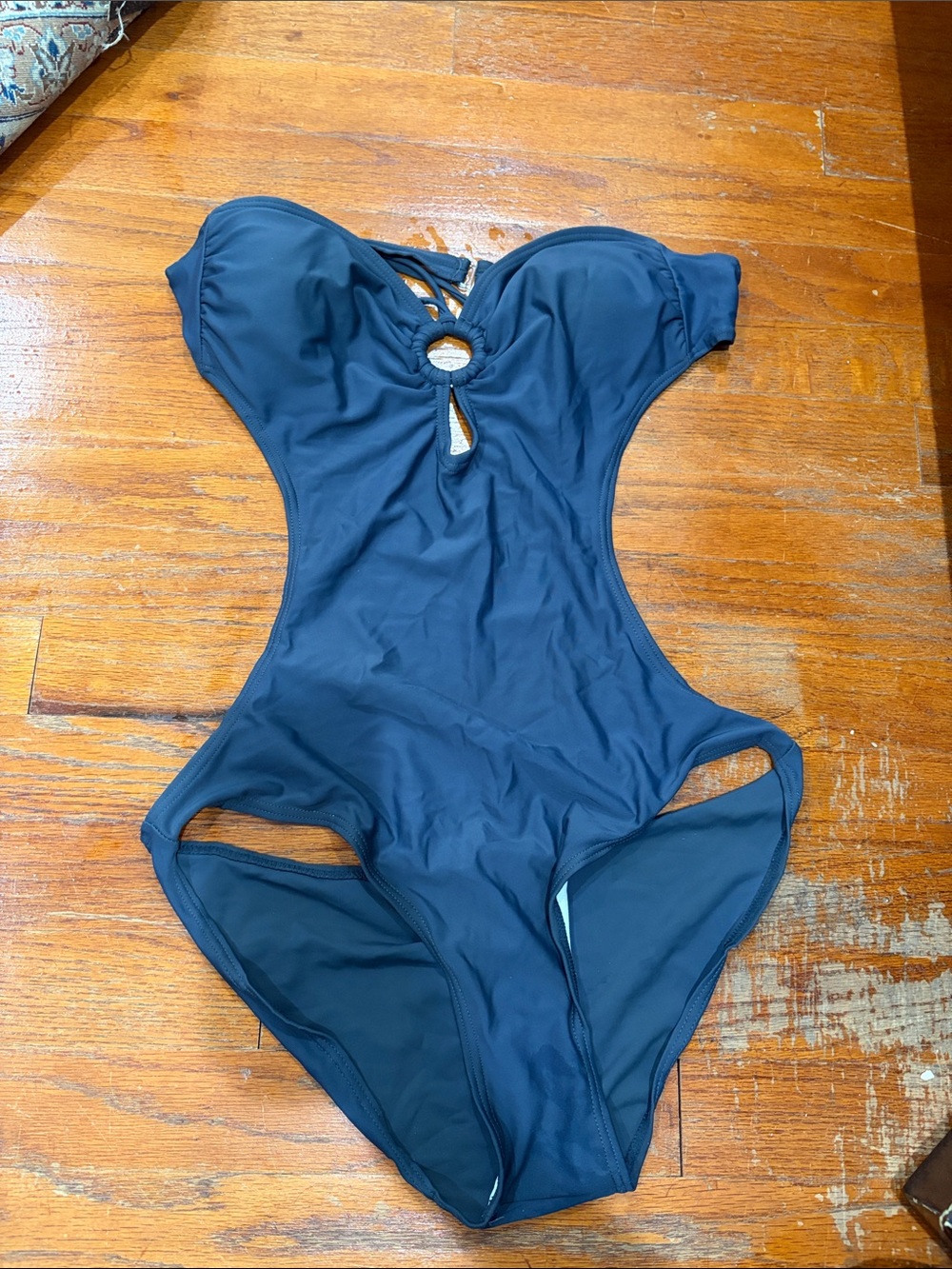 Kids Navy Blue One-Piece Swimsuit with Keyhole Detail